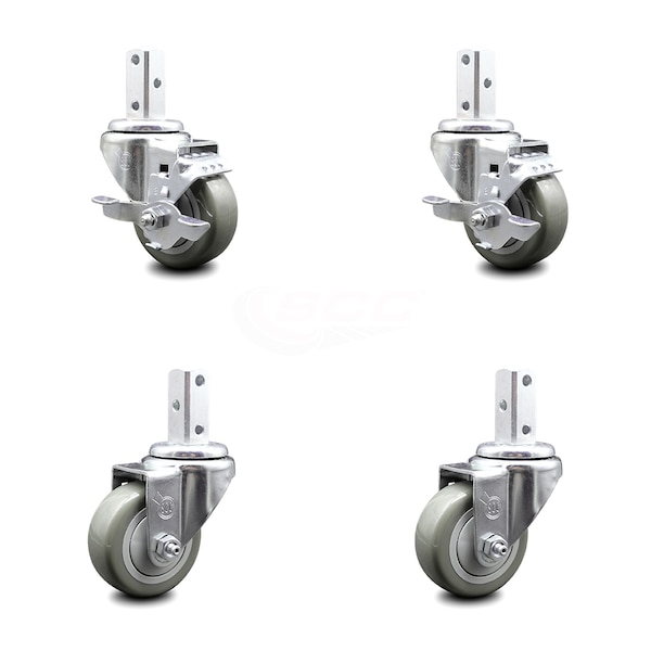 Service Caster 3 Inch Gray Polyurethane Wheel Swivel 3/4 Inch Square Stem Caster Brakes, 2PK SCC-SQ20S314-PPUB-GRY-TLB-34-2-S-2 - main